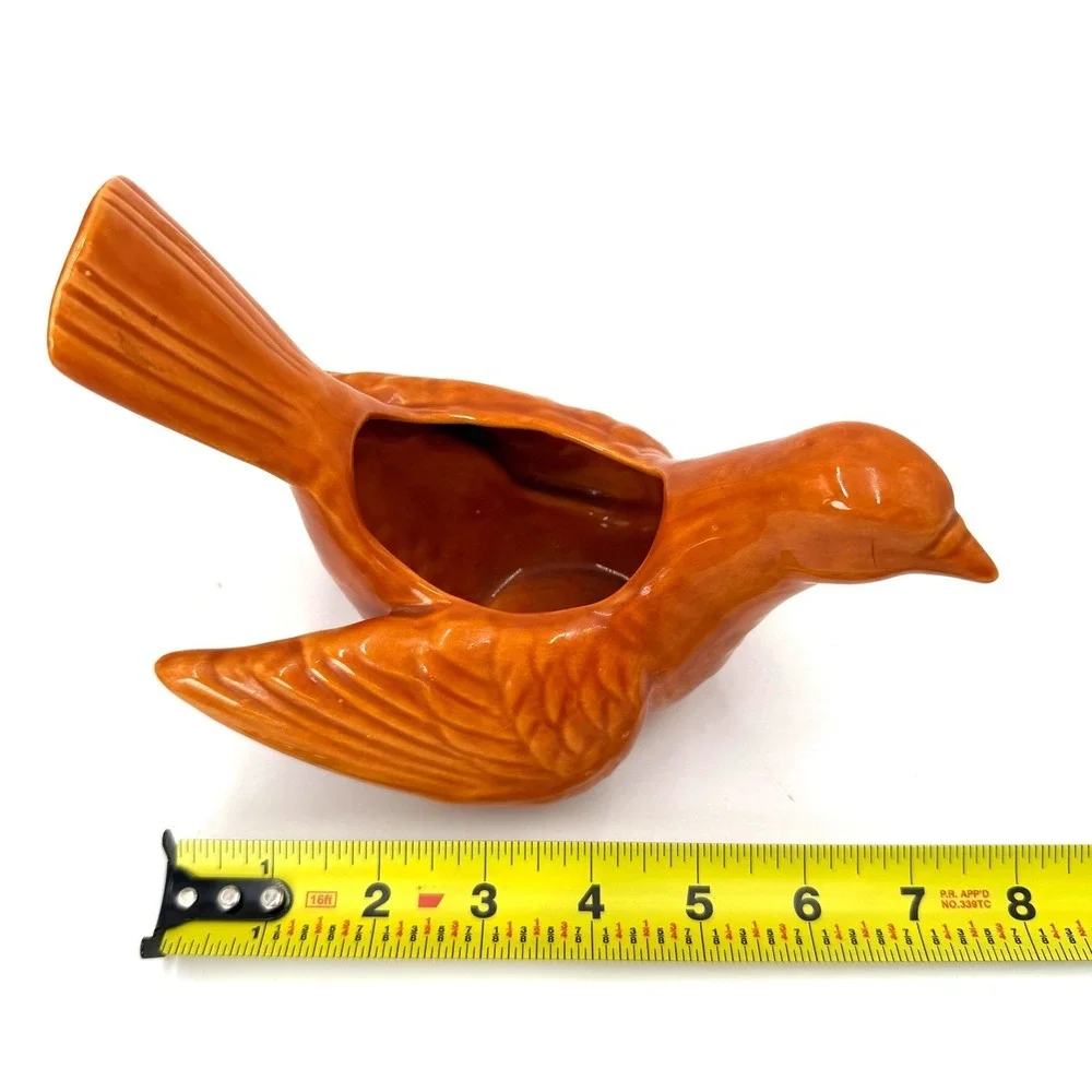 The Pigeon Hole Orange Ceramic Bird Planter Vintage Glazed Pigeon Figurine Texas